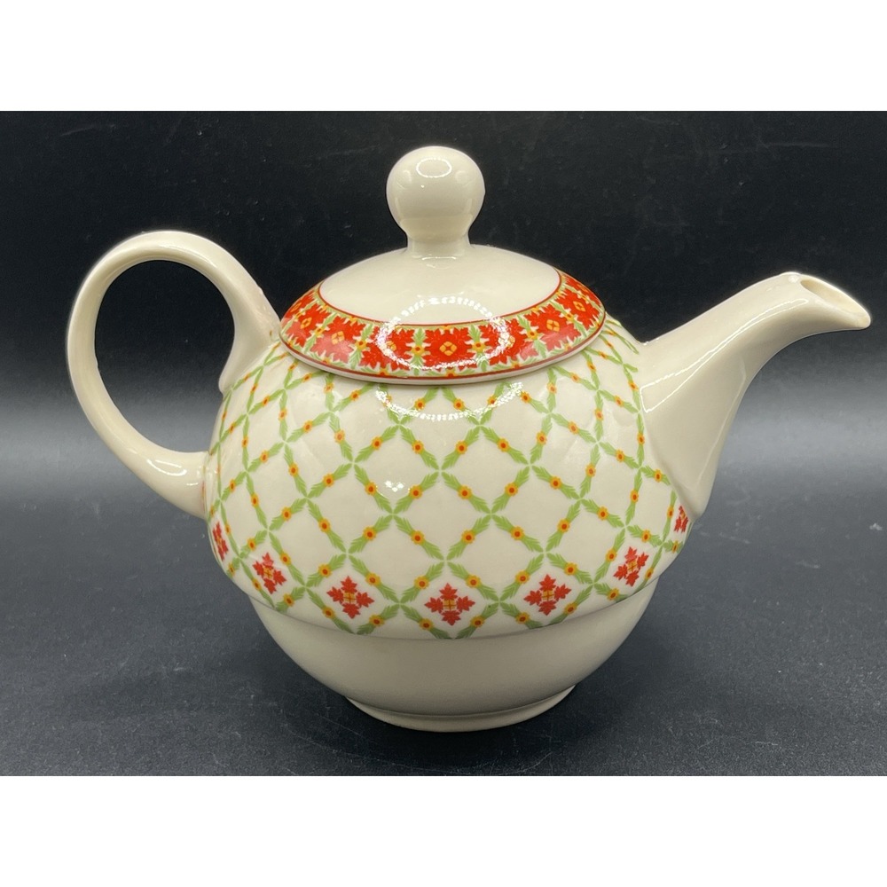 Harry & David Teapot - Poinsettia Red & Green‎ - 2005 - Ceramic - Teapot Only